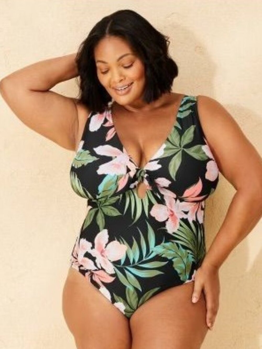 NEW Shade & Shore Tie-Front Medium Coverage One Piece Swimsuit - Tropical Print